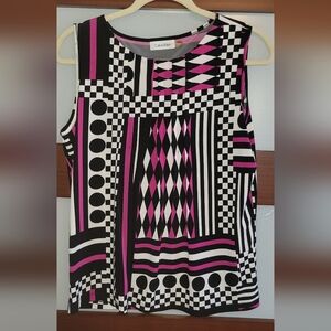 Calvin Klein Black White & Hot Pink Geometric Sleeveless Top Size Small